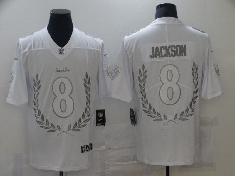 Men Baltimore Ravens 8 Jackson White Commemorative Edition Nike 2021 NFL Jersey